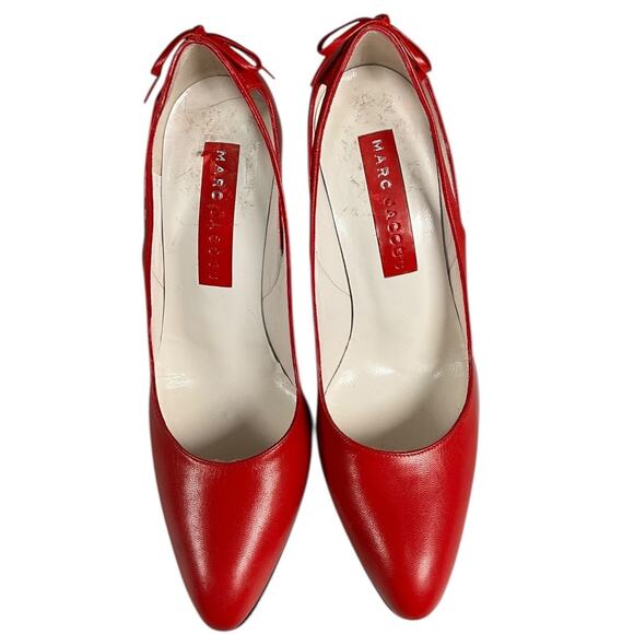 Marc Jacobs Red Leather Heels Women’s Size 8 Made in Italy NWOT Red Bow Back - Picture 4 of 12